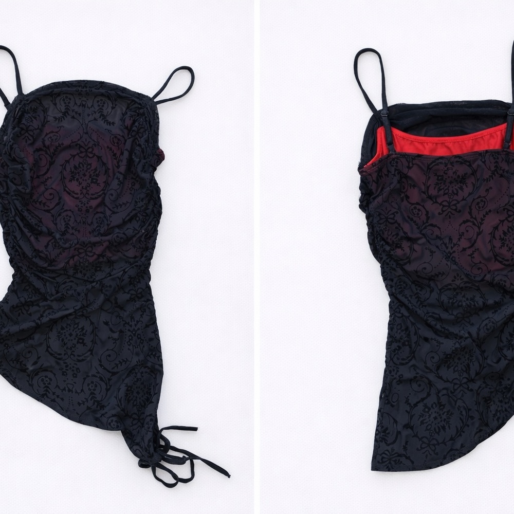 Black and Red Ruched Tank Top